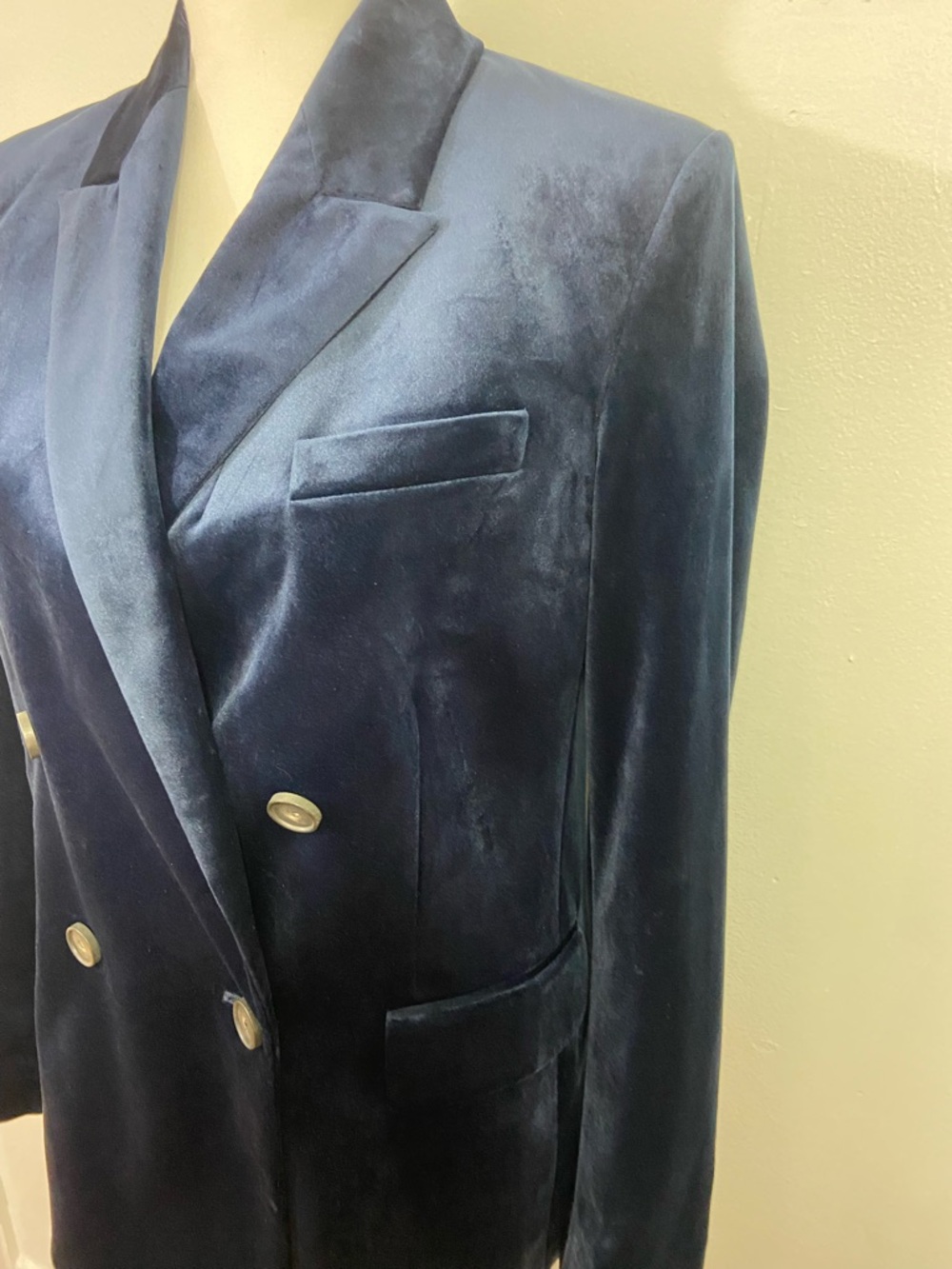 Vince Women's Velvet Classic Double Breasted Blue Blazer Sz 10 Luxe Old Money - Picture 4 of 13